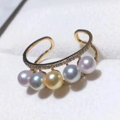 Takaramonobr Sugar Collection 4.0-5.0 Mm Akoya Pearl & Diamond Ring In 18K Yellow Gold Akoya Pearls