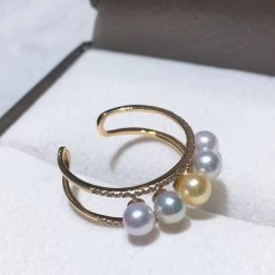 Takaramonobr Sugar Collection 4.0-5.0 Mm Akoya Pearl & Diamond Ring In 18K Yellow Gold Akoya Pearls