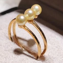 Takaramonobr Tri-Pearl 4.5-5.0 Mm Light Golden Akoya Pearl Ring In 18K Yellow Gold