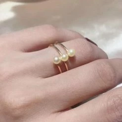 Takaramonobr Tri-Pearl 4.5-5.0 Mm Light Golden Akoya Pearl Ring In 18K Yellow Gold