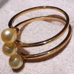 Takaramonobr Tri-Pearl 4.5-5.0 Mm Light Golden Akoya Pearl Ring In 18K Yellow Gold