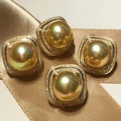 Takaramonobr Golden South Sea Pearls Classic Collection Golden South Sea 11.0-12.0 Mm Pearl & Diamond Stud Earrings