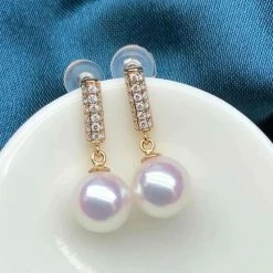 Takaramonobr Shining 7.5-8.0 Mm Akoya Pearl Drop Earrings With Diamond In G18K