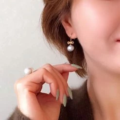 Takaramonobr Different Pearl Type In Same Style Passion 9.0-10.0 Mm White South Sea Pearl & Diamond Dangle Earrings In Gold