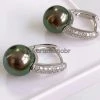 Takaramonobr 9.0-10.0 Mm Fixed Square Edge Diamond And Tahitian Pearl Hoop Earrings