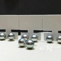 Takaramonobr 9.0-10.0 Mm Tahitian Silver Blue Pearl Stud Earrings Mounted On 18-Karat White Gold Blue Pearls