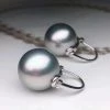 Takaramonobr Tahitian Silver Blue Pearl Drop Earrings Mounted On 18-Karat Yellow Gold, 13.0-14.0 Mm Blue Pearls