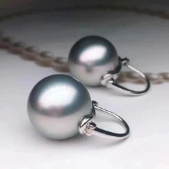 Takaramonobr Tahitian Silver Blue Pearl Drop Earrings Mounted On 18-Karat Yellow Gold, 13.0-14.0 Mm Blue Pearls