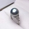 Takaramonobr Trumpet 12.0-13.0 Mm Tahitian Silver-Blue Pearl & Diamond Pearl Ring In G18k Blue Pearls