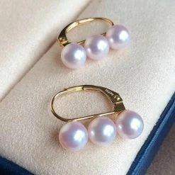 Takaramonobr Akoya Pearls 5.0-5.5 Mm White Akoya Tri-Pearl Pearl Hoops Earrings Mounted On 18K Gold