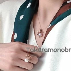 Takaramonobr 8.5-9.0 Mm Knot White Round Akoya Pearl Earrings/Ring/Pendant/Set Akoya Pearls