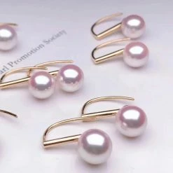 Takaramonobr 8.0-8.5 Mm AAA White Akoya Round Pearl Dangle Earrings On 18-Karat Yellow Gold