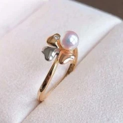 Takaramonobr Clover 5.0-5.5 Mm Japanese Baby Akoya Pearl Ring In 18k Gold Akoya Pearls