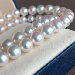 Takaramonobr 7.0-7.5 Mm Round Genuine White Akoya Pearl Necklace In 16 Inch For Women Akoya Pearls
