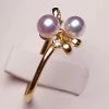 Takaramonobr Ribbons 4.0-4.5 Mm Japanese Akoya Pearl & Diamond Ring In 18K Yellow Gold