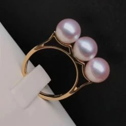 Takaramonobr Akoya Pearls Tri-Pearl 7.5-8.0 Mm Japanese Cultured Akoya Pearl Ring Mounted On 18K Gold