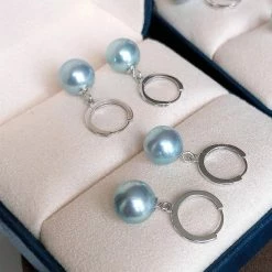 Takaramonobr Circle Collection 8.5-9.0 Mm Silver-Blue Akoya Pearl Dangle Earrings