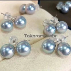Takaramonobr Japanese Silver-Blue Akoya Pearl Stud Earrings In 18-Karat Gold Akoya Pearls