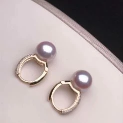 Takaramonobr Pave Diamond 8.5-9.0 Mm White/Silver Blue Akoya Dangle Pearl Earrings In 18K Gold Akoya Pearls