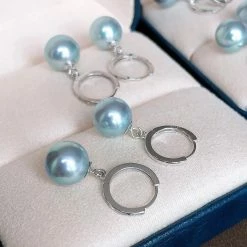 Takaramonobr Circle Collection 8.5-9.0 Mm Silver-Blue Akoya Pearl Dangle Earrings