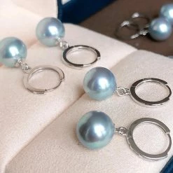 Takaramonobr Circle Collection 8.5-9.0 Mm Silver-Blue Akoya Pearl Dangle Earrings