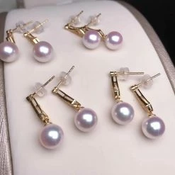 Takaramonobr 8.0-8.5 Mm Japanese Akoya Cultured Pearl Earring Pair With Diamonds In White Akoya Pearls