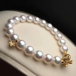 Takaramonobr Akoya Pearls 7.5-8.0 Mm Near Gem White Akoya Pearl & Diamond Bracelet In G18K Clasp