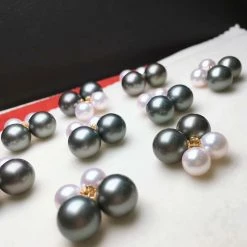 New ⭐ Takaramonobr Double Pearls Tahitian & Akoya Pearl Mounted On 18-Karat Yellow Gold ❤️ 9 Takaramonobr Double Pearls Tahitian & Akoya Pearl Mounted On 18-Karat Yellow Gold