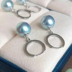 Takaramonobr Circle Collection 8.5-9.0 Mm Silver-Blue Akoya Pearl Dangle Earrings