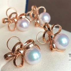 Takaramonobr 8.5-9.0 Mm Knot White Round Akoya Pearl Earrings/Ring/Pendant/Set Akoya Pearls