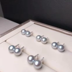 Takaramonobr Enchantment 8.5-9.0 Mm Silver-Blue Akoya Pearl Earrings In 18K Gold With Diamonds