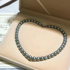 Takaramonobr OCEAN BLUE | 11.0-13.0 Mm Silver Blue Tahitian True Round Pearl Necklace | PSL Certificate