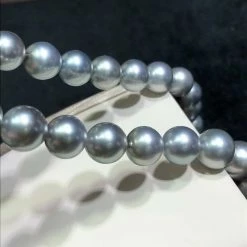 Takaramonobr Blue Pearls 16 Inch Choker 10.0-12.0 Mm Round Tahitian Silver Blue Pearl Necklace