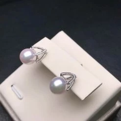 Takaramonobr Pyramid White Akoya Pearl & Diamond Clip Earrings/Pendant Mounted On 18K Gold Akoya Pearls