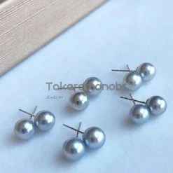 Takaramonobr Japanese Silver-Blue Akoya Pearl Stud Earrings In 18-Karat Gold Akoya Pearls