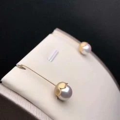 Takaramonobr Convallaria Majalis 7.5-8.0 Mm White Akoya Pearl Dangle Earrings Mounted 18K Yellow Gold