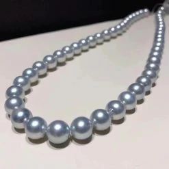 Takaramonobr Akoya Pearls 8.5-9.0 Mm Silver Blue Akoya Pearl Necklace 16" For Woman