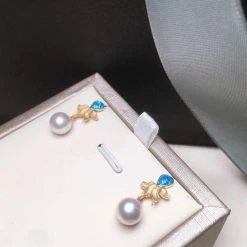 Takaramonobr 7.0-7.5 Mm White Round Akoya Pearl & Opal Octopus Dangle Earrings Akoya Pearls