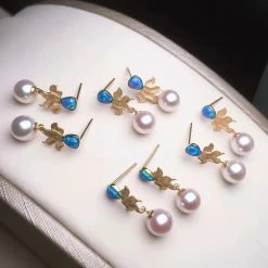 Takaramonobr 7.0-7.5 Mm White Round Akoya Pearl & Opal Octopus Dangle Earrings Akoya Pearls