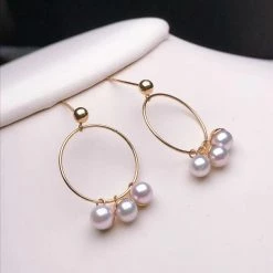 Takaramonobr 4.0-5.0mm Japanese White Baby Akoya Circle Of Jade Flower Pearl Earrings Akoya Pearls