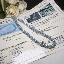 Takaramonobr Akoya Pearls Natural-Color | 8.0-8.5 Mm Japanese Silver-Blue Akoya Pearl Necklace - PSL Certificate