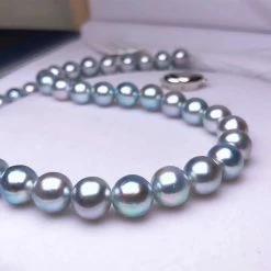 Takaramonobr BLUE-ROSE | 8.5-9.0 Mm Japanese Natural Silver-Blue Akoya Pearl Necklace - PSL Certificate Akoya Pearls