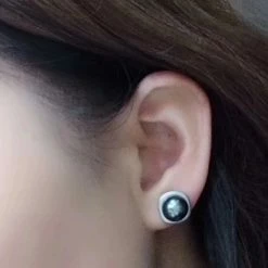 Takaramonobr Halo 9.0-10.0 Mm Black Tahitian Pearl Stud Earrings Mounted On 18K White Gold Black Pearls