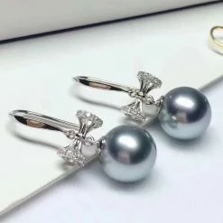 Takaramonobr Blue Pearls Passion 9.0-10 Mm Tahitian Silver Blue Pearl & Diamond Dangle Earrings