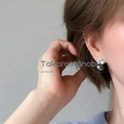 Takaramonobr Clover 12.0-14.0 Mm Tahitian Purplish Black Pearl & Diamond Earrings/Pendant In 18K White Gold Different Pearl Type In Same Style