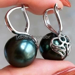 Takaramonobr Black Pearls 12.0-13.0 Mm Tahitian Black Pearl Wing Earrings Mounted On 18-Karat Yellow/White Gold