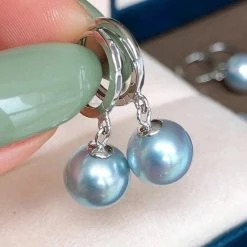 Takaramonobr Circle Collection 8.5-9.0 Mm Silver-Blue Akoya Pearl Dangle Earrings