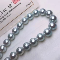 Takaramonobr Natural-Color | 10.5-11.0 Mm Japanese Silver-Blue Akoya Pearl Necklace - PSL Certificate Akoya Pearls
