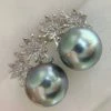 Flash Sale 👍 Takaramonobr White Lily 11.0-12.0 Mm Tahitian Silver-Blue Pearl Earrings In 18K Gold With Diamonds Blue Pearls 🤩 1 Takaramonobr White Lily 11.0-12.0 Mm Tahitian Silver-Blue Pearl Earrings In 18K Gold With Diamonds Blue Pearls