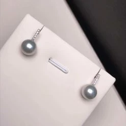 Takaramonobr Enchantment 8.5-9.0 Mm Silver-Blue Akoya Pearl Earrings In 18K Gold With Diamonds